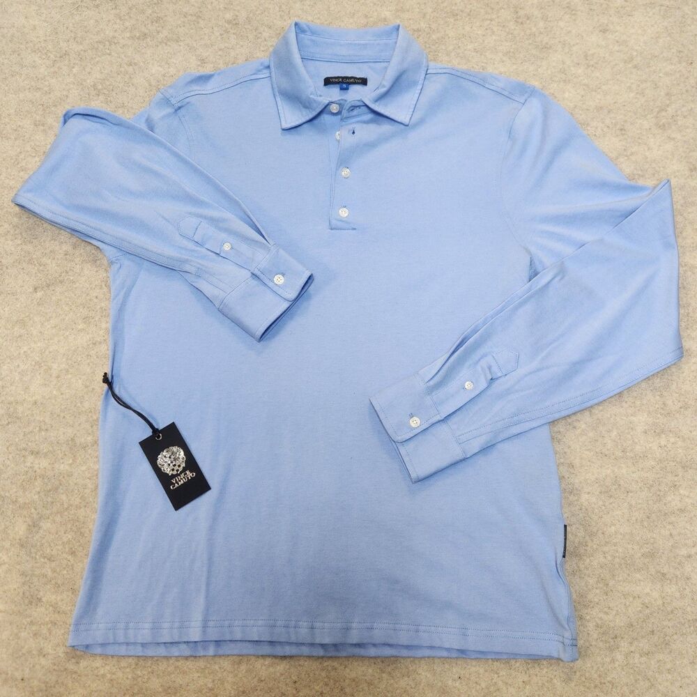Vince Camuto Men's Long Sleeve Blue Polo Shirt Size Small